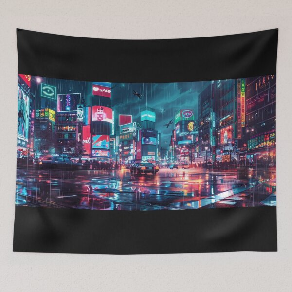 Item preview, Rainy Tokyo Neon Noir - Cyberpunk Cityscape designed and sold by VectorForge.