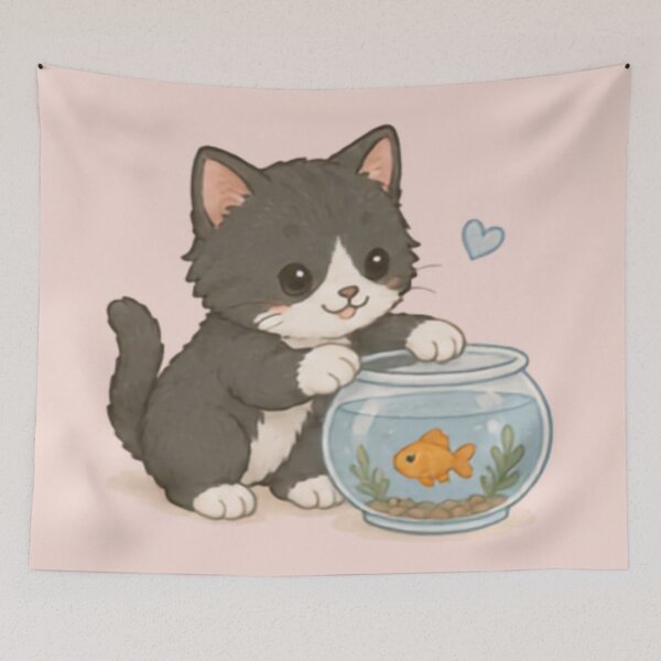 Item preview, Cute Kitten & Fishy Friend designed and sold by MellowMunchkins.