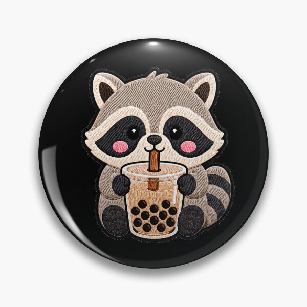 Item preview, Kawaii Raccoon with Bubble Tea - Cute Raccoon Embroidery Patch designed and sold by ColorSplash123.