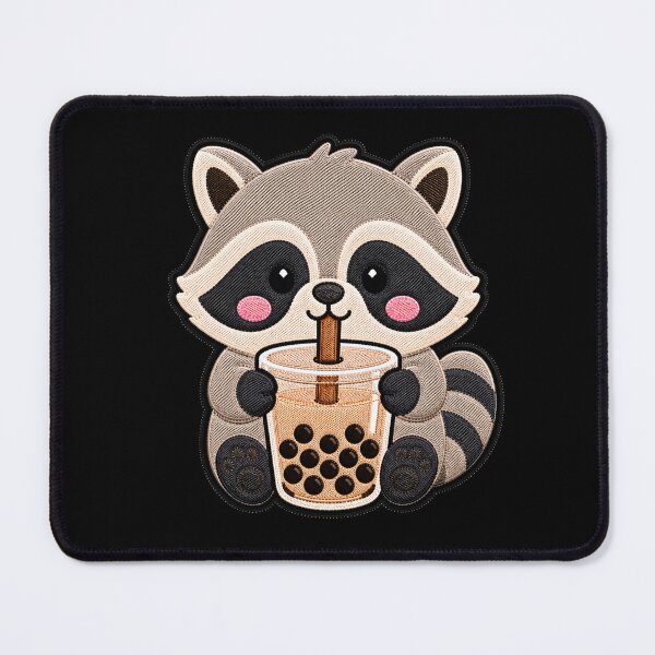Item preview, Kawaii Raccoon with Bubble Tea - Cute Raccoon Embroidery Patch designed and sold by ColorSplash123.