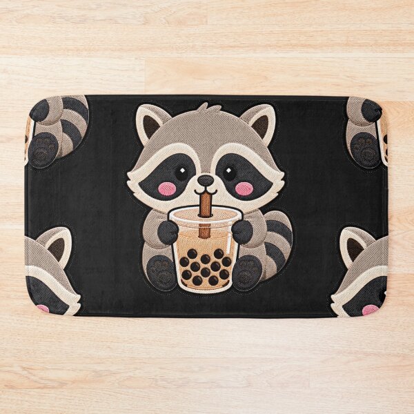 Item preview, Kawaii Raccoon with Bubble Tea - Cute Raccoon Embroidery Patch designed and sold by ColorSplash123.
