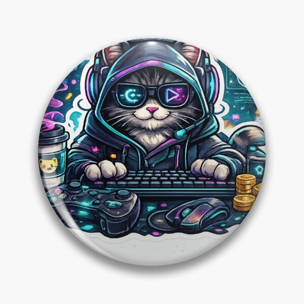 Item preview, Cyber Gamer Cat Sticker | Neon Gaming Kitty with Headset | Cute Gamer T-Shirt Design designed and sold by lalit0767.