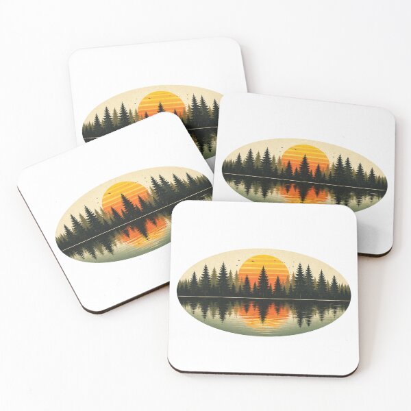 Item preview, vintage sunset forest lake art designed and sold by stikrusak.