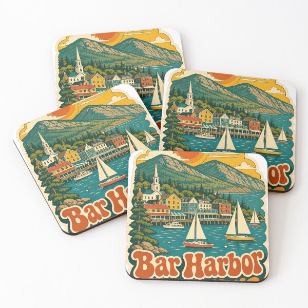 Artikelvorschau, Bar Harbor USA Reisesouvenir – Retro-Illustration entworfen und verkauft von VisualArtsOasis.