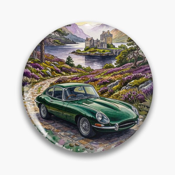 Item preview, Vintage Coventry Straight Six Coupe Scottish Highlands Watercolor Design designed and sold by RevUpDesign.
