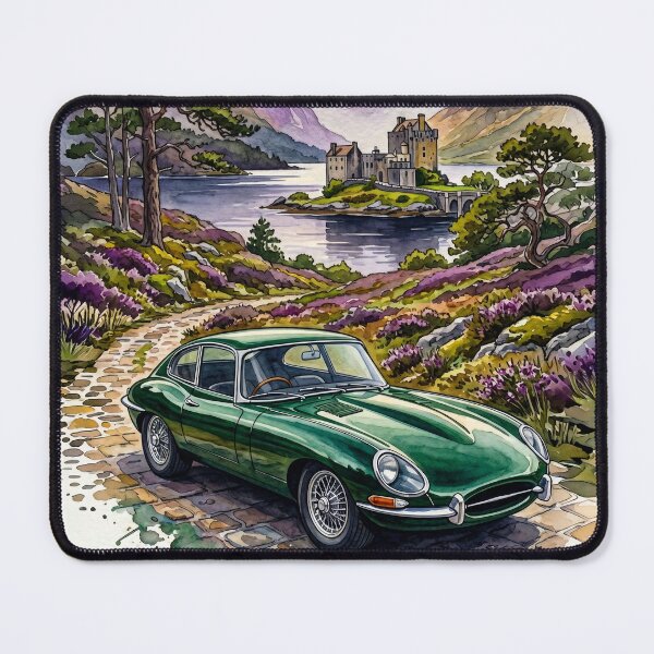 Item preview, Vintage Coventry Straight Six Coupe Scottish Highlands Watercolor Design designed and sold by RevUpDesign.