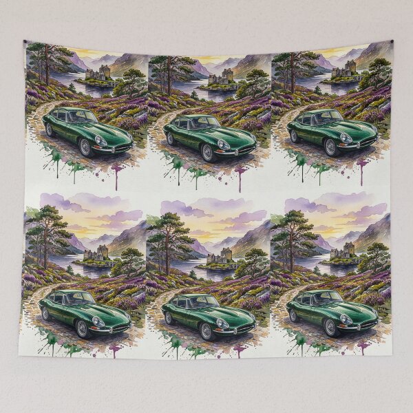 Item preview, Vintage Coventry Straight Six Coupe Scottish Highlands Watercolor Design designed and sold by RevUpDesign.