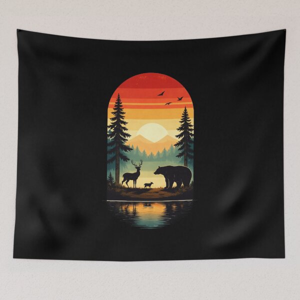 Item preview, vintage sunset pine tree art designed and sold by stikrusak.