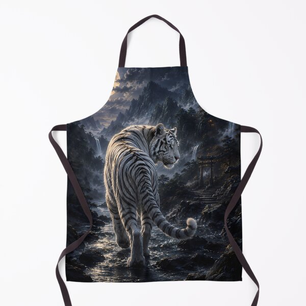 Item preview, Moonlit Return to the Mountains | White Tiger Fantasy Art | Mystical Moonlit Landscape designed and sold by ManJiangHong.