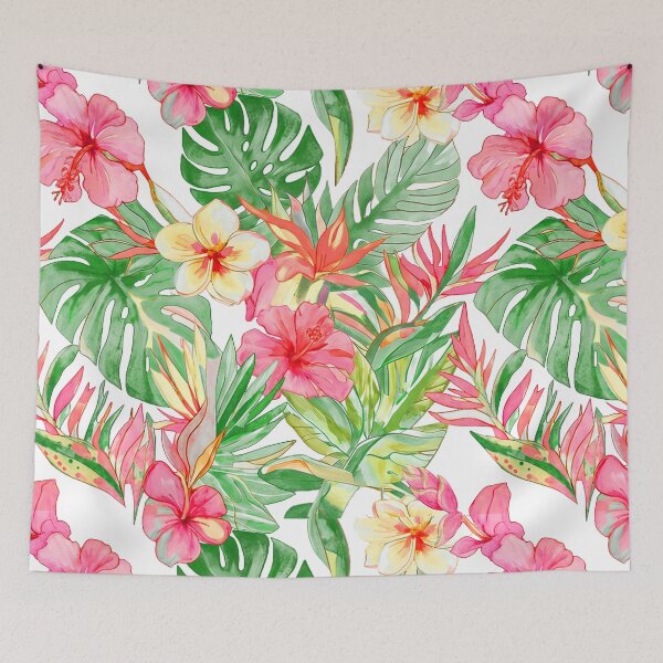 Item preview, Hawaiian Watercolor Floral n Foliage Pink Hibiscus designed and sold by PixDezines.
