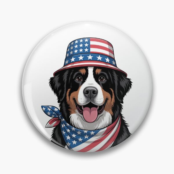 Item preview, Bernese Mountain Dog Wearing American Flag Hat And Bandana designed and sold by Canvas-Whispers.