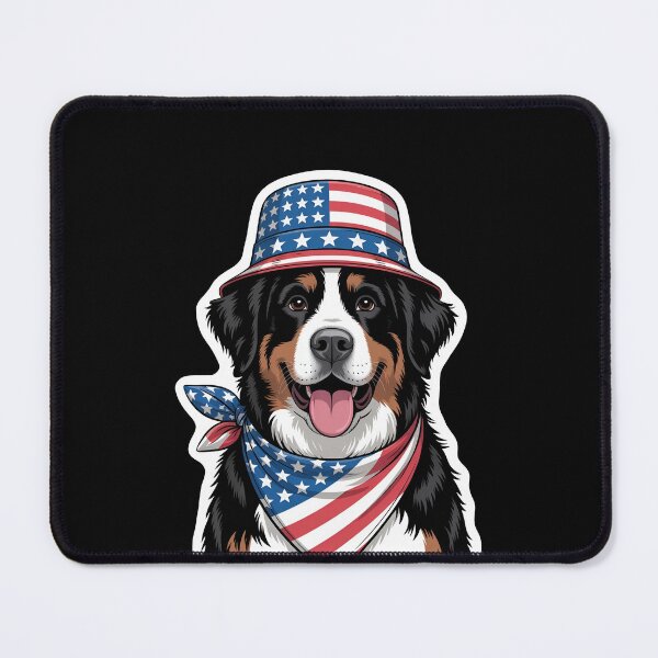 Item preview, Bernese Mountain Dog Wearing American Flag Hat And Bandana designed and sold by Canvas-Whispers.