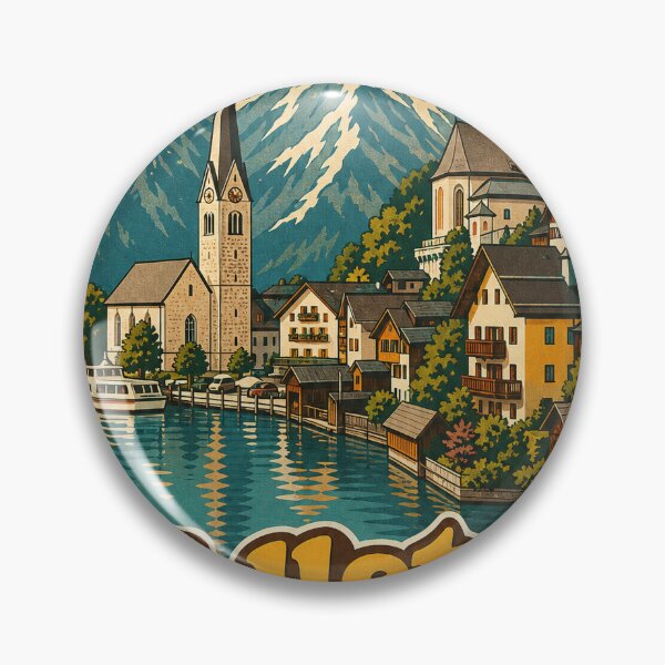 Item preview, Hallstatt Austria Travel Souvenir - Retro Illustration designed and sold by VisualArtsOasis.