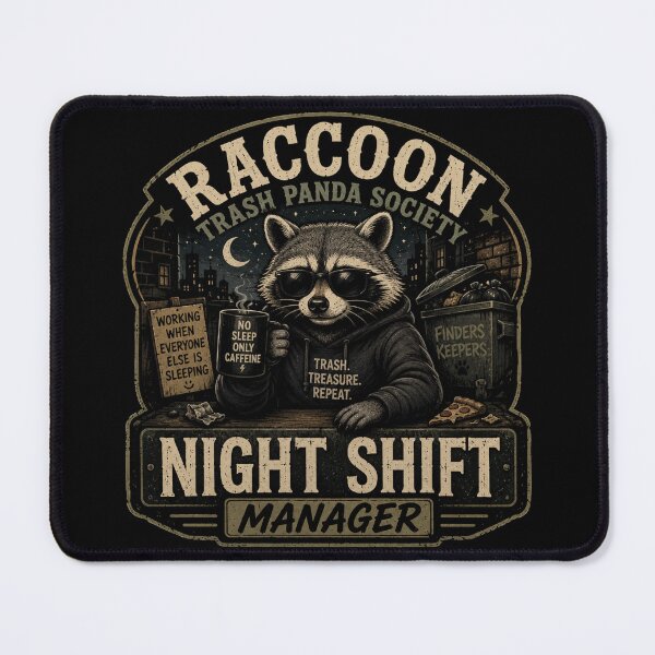 Item preview, Night Shift Manager Raccoon Trash Panda Society Funny Vintage Raccoon Design designed and sold by RJACreative.