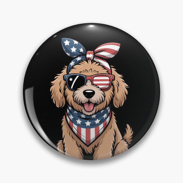 Item preview, Curly Dog With American Flag Sunglasses, Bandana And Bow designed and sold by Canvas-Whispers.