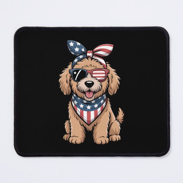 Item preview, Curly Dog With American Flag Sunglasses, Bandana And Bow designed and sold by Canvas-Whispers.