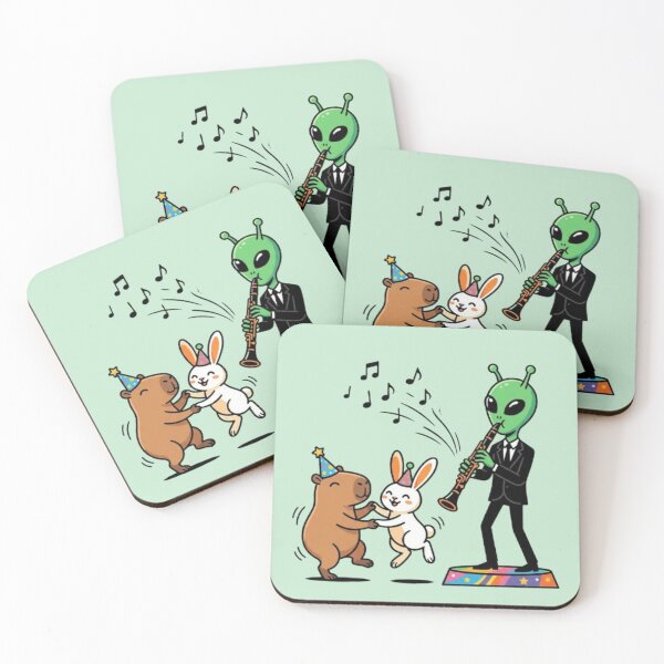 Item preview, Cute Alien Clarinet Player with Dancing Capybara and Bunny designed and sold by Dogandesighn.