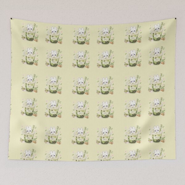 Item preview, Kawaii Matcha Bubble Tea Bunny Pattern_Green designed and sold by kokoriiland.