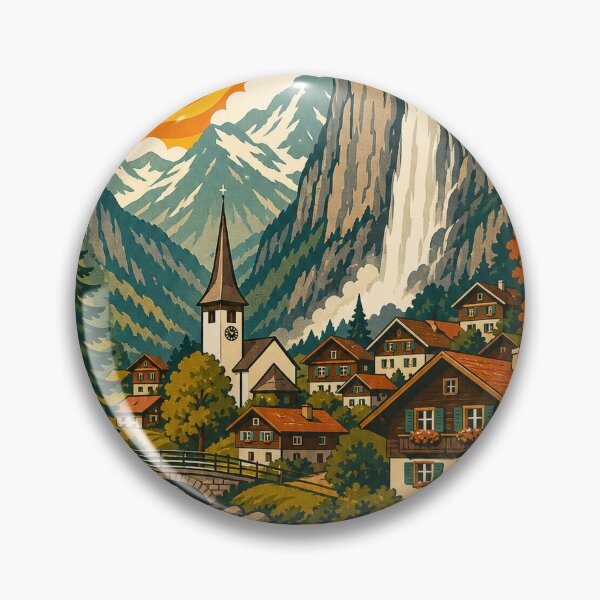 Item preview, Lauterbrunnen Switzerland Travel Souvenir - Retro Illustration designed and sold by VisualArtsOasis.