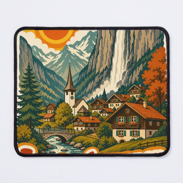 Item preview, Lauterbrunnen Switzerland Travel Souvenir - Retro Illustration designed and sold by VisualArtsOasis.