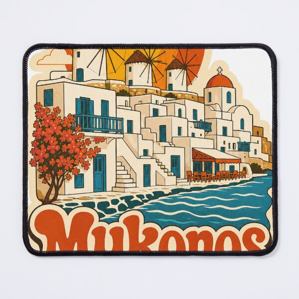 Item preview, Mykonos Greece Travel Souvenir - Retro Illustration designed and sold by VisualArtsOasis.