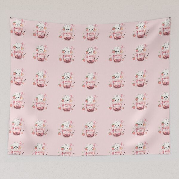 Item preview, Kawaii Strawberry Bubble Tea Bunny Pattern Pink designed and sold by kokoriiland.