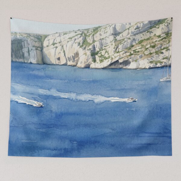 Item preview, Calanques de Marseille in Watercolor Style —  Art from Real Photography designed and sold by M.ALK.Watercolor.