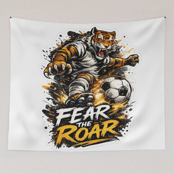 Item preview, Tiger Football Player Sticker | Fierce Soccer Mascot Art designed and sold by DoneAndDusted.