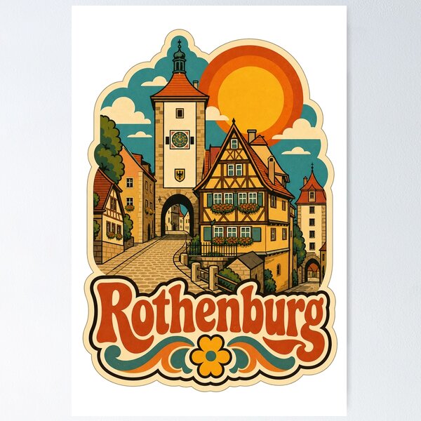 Item preview, Rothenburg Germany Travel Souvenir - Retro Illustration designed and sold by VisualArtsOasis.