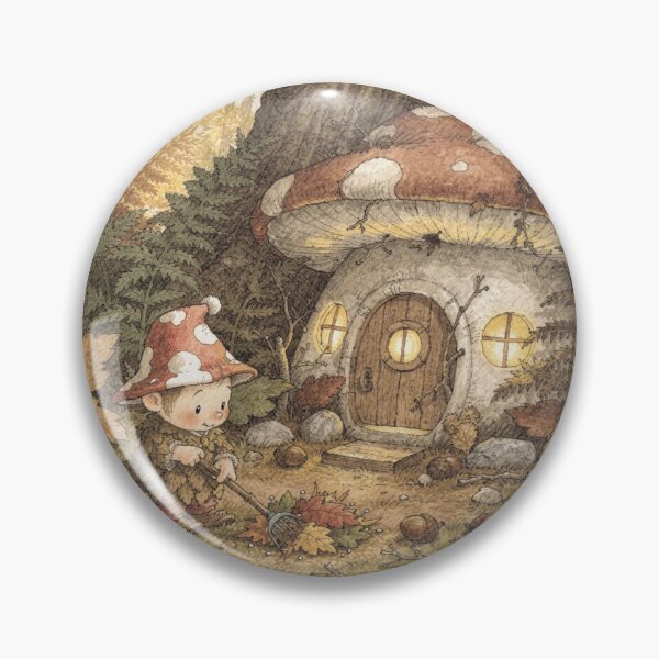 Item preview, Mushroom Sprite Raking Autumn Leaves designed and sold by PictorialWhimsy.