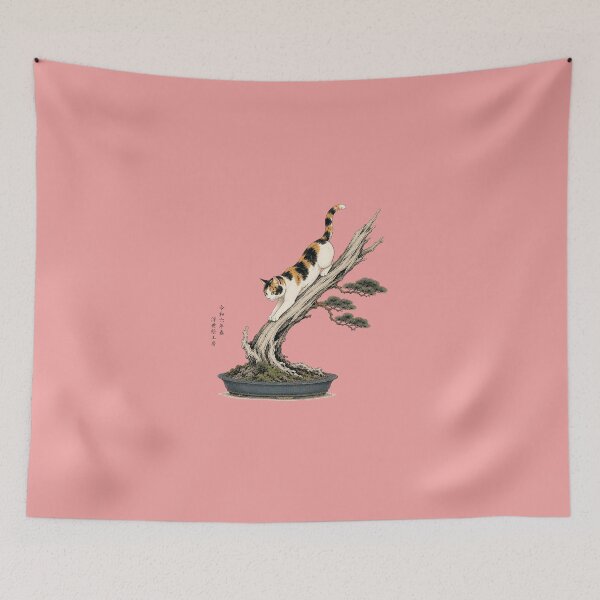 Item preview, Calico Cat Climbing Driftwood Bunjin Bonsai – Japanese Ukiyo-e Art Print | Ryuboku Cat Illustration | TSUKIYO-NEKO designed and sold by Aguri-tei.