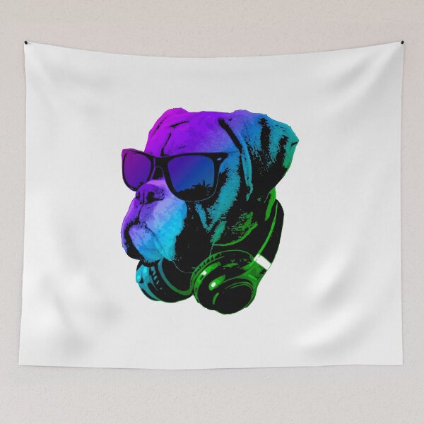 Item preview, Synthwave Dog Sunglasses Headphones Retro Art designed and sold by marke770.