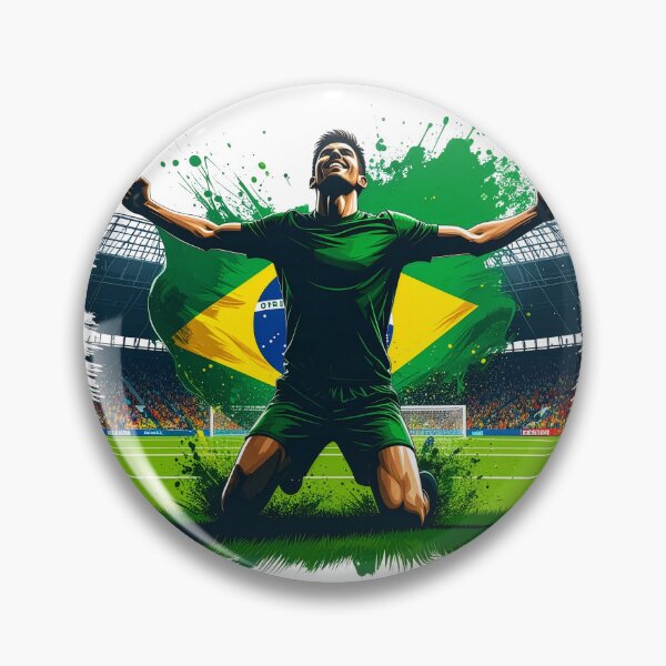 Item preview, Brazil Soccer Player Celebration. Brazilian flag football fan kneeling goal celebration on the pitch. Brazil supporter design for soccer lovers, football fans, players and team spirit gifts. designed and sold by icemanphotos.
