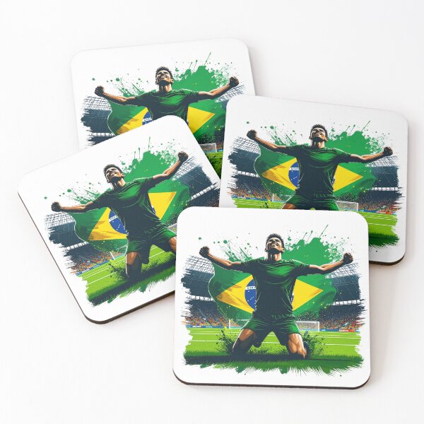 Item preview, Brazil Soccer Player Celebration. Brazilian flag football fan kneeling goal celebration on the pitch. Brazil supporter design for soccer lovers, football fans, players and team spirit gifts. designed and sold by icemanphotos.