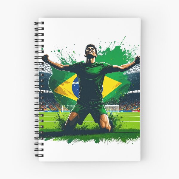 Item preview, Brazil Soccer Player Celebration. Brazilian flag football fan kneeling goal celebration on the pitch. Brazil supporter design for soccer lovers, football fans, players and team spirit gifts. designed and sold by icemanphotos.