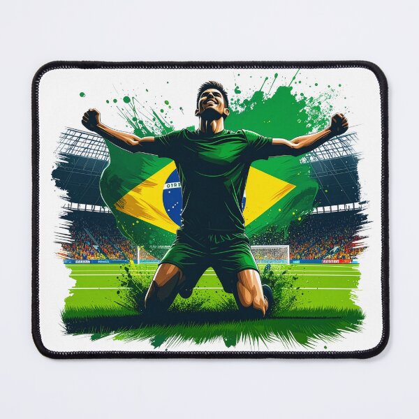 Item preview, Brazil Soccer Player Celebration. Brazilian flag football fan kneeling goal celebration on the pitch. Brazil supporter design for soccer lovers, football fans, players and team spirit gifts. designed and sold by icemanphotos.