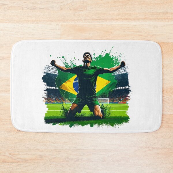 Item preview, Brazil Soccer Player Celebration. Brazilian flag football fan kneeling goal celebration on the pitch. Brazil supporter design for soccer lovers, football fans, players and team spirit gifts. designed and sold by icemanphotos.