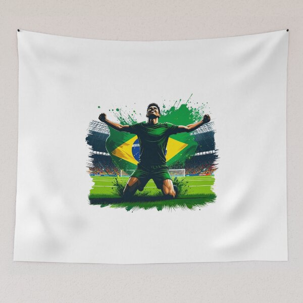 Item preview, Brazil Soccer Player Celebration. Brazilian flag football fan kneeling goal celebration on the pitch. Brazil supporter design for soccer lovers, football fans, players and team spirit gifts. designed and sold by icemanphotos.