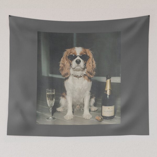 Item preview, Cavalier King Charles Drinking Champagne Funny Dog Meme designed and sold by KristineLi.