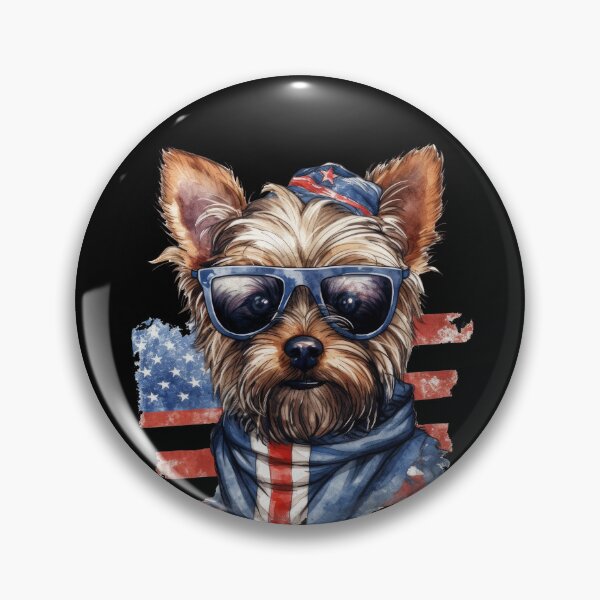 Item preview, Yorkshire Terrier With Patriotic Sunglasses And Flag Background designed and sold by Canvas-Whispers.