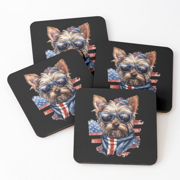 Item preview, Yorkshire Terrier With Patriotic Sunglasses And Flag Background designed and sold by Canvas-Whispers.