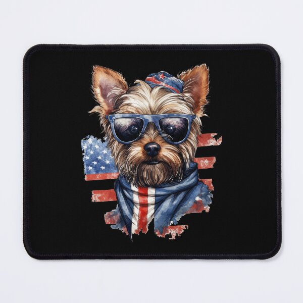 Item preview, Yorkshire Terrier With Patriotic Sunglasses And Flag Background designed and sold by Canvas-Whispers.