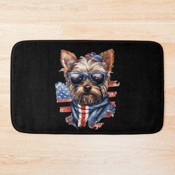 Item preview, Yorkshire Terrier With Patriotic Sunglasses And Flag Background designed and sold by Canvas-Whispers.