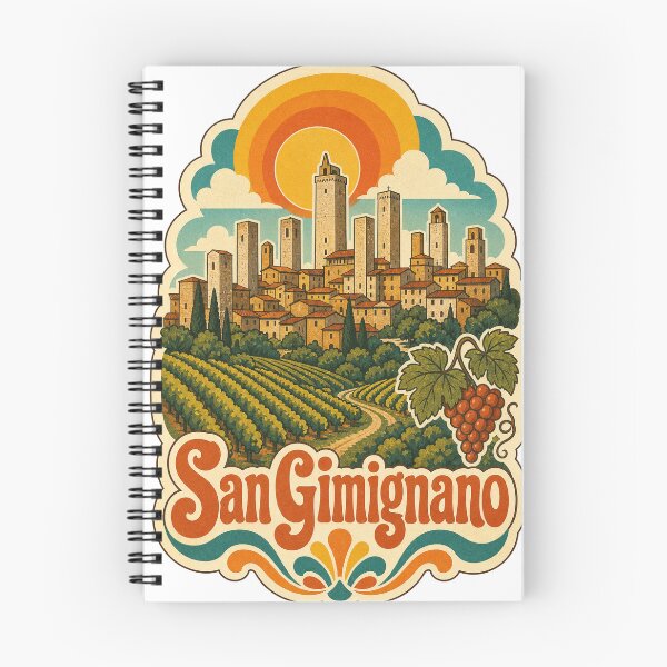 Artikelvorschau, Reisesouvenir aus San Gimignano, Italien – Retro-Illustration entworfen und verkauft von VisualArtsOasis.