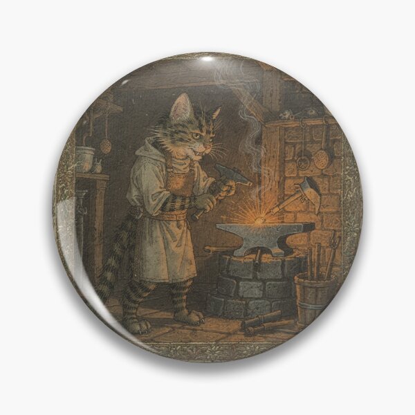 Item preview, Medieval Cat Blacksmith at the Forge designed and sold by PictorialWhimsy.