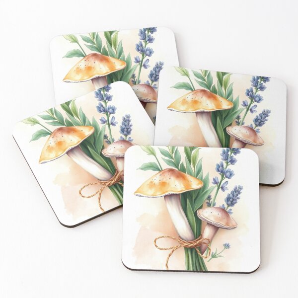 Item preview, Watercolor Wild Mushroom and Lavender Bouquet designed and sold by Vida e Arte.
