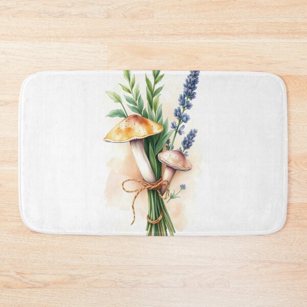 Item preview, Watercolor Wild Mushroom and Lavender Bouquet designed and sold by Vida e Arte.