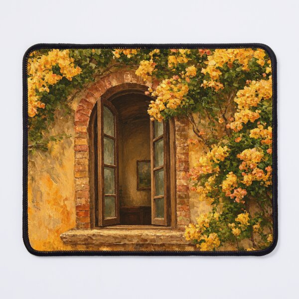 Item preview, Golden Blossoms at the Open Window – Romantic Cottage Garden Art designed and sold by Soul Garden Studio.