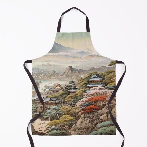 Item preview, Traditional Japanese Illustration - Ancient Japanese Pagodas Against a Scenic Landscape designed and sold by DaisukiTokyo.