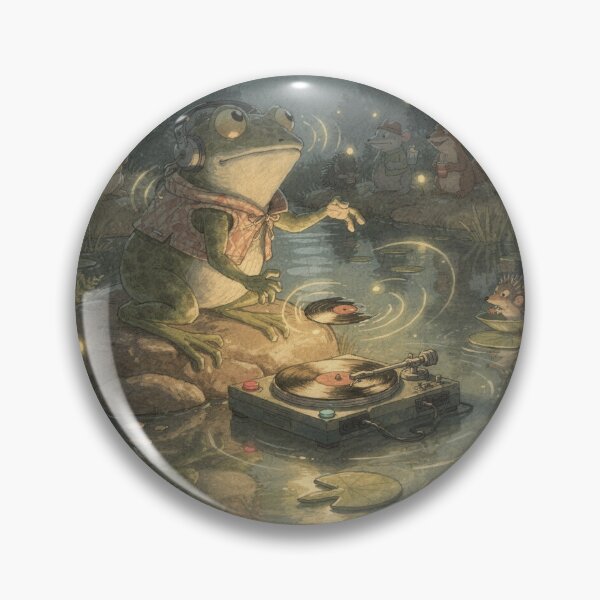 Item preview, Frog DJ Spinning Records at the Pond Rave designed and sold by PictorialWhimsy.
